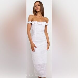 Petal & Pup Florez Off-Shoulder Ruffle Midi Dress in White